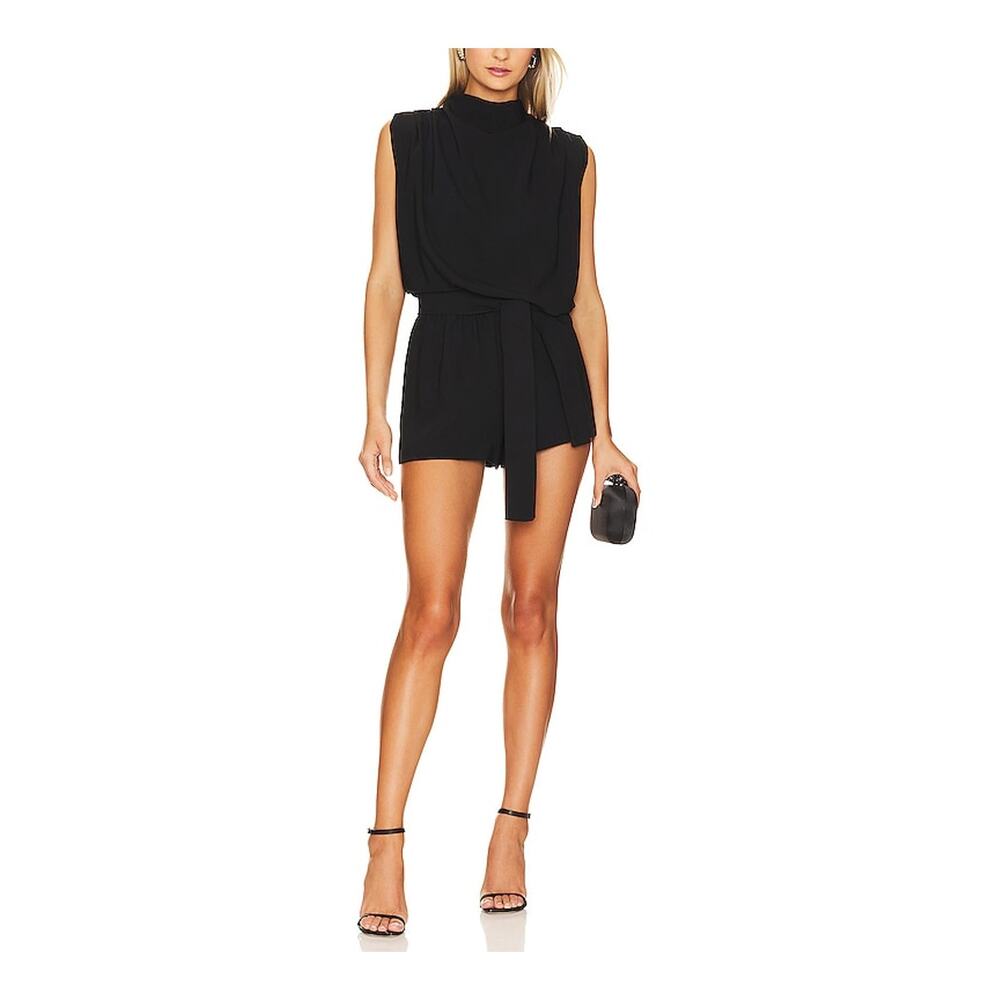 Amanda Uprichard Black Sleeveless Mock-Neck Romper